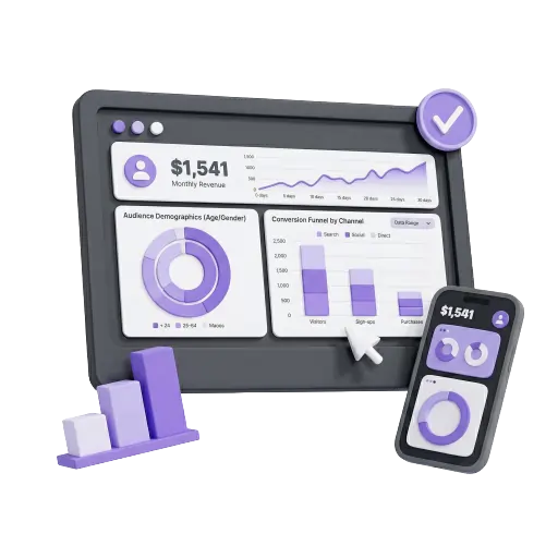 Analytics dashboard with charts and KPI metrics